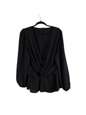 Eloquii Black Draped Twist Front Long Sleeve Blouse Size 18